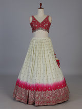 Rani pink ombre sheen silk wedding lehenga choli ensemble