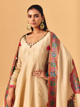 Beige tissue silk anarkali suit with dupatta for women