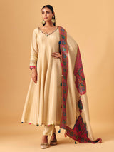 Beige tissue silk anarkali suit with dupatta for women