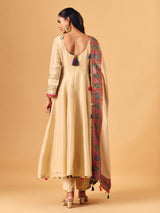Beige tissue silk anarkali suit with dupatta for women