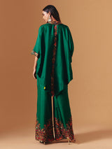 Green silk designer floral palazzo suit for women
