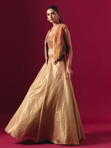 Orange and gold tissue silk jacket style designer lehenga choli