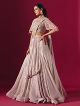 Beige crushed tissue silk designer lehenga choli with attached dupatta