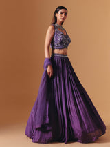 Dark purple chiffon georgette designer lehenga choli with elegant dupatta