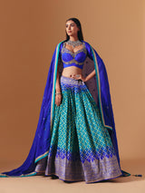 Blue and green silk designer lehenga choli with shaded