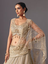 Cream lehenga choli with stylish pre draped dupatta