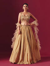 Dark beige party wear lehenga choli with ruffle dupatta