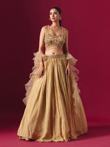 Dark beige party wear lehenga choli with ruffle dupatta