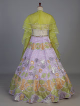 Purple silk ruffle cape designer lehenga look
