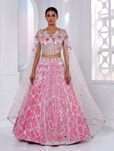 Pink silk cape style designer lehenga ensemble