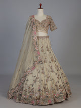 Gold shimmer silk embroidered festive lehenga choli