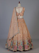Peach crepe silk blooming garden lehenga choli
