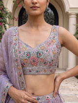 Lavender crepe silk floral garden lehenga ensemble