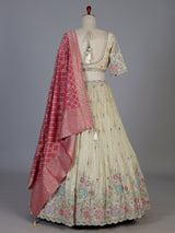 Golden crepe silk botanical embroidered lehenga attire