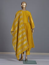 Mustard yellow silk embellished yoke style kurti set with dupatta