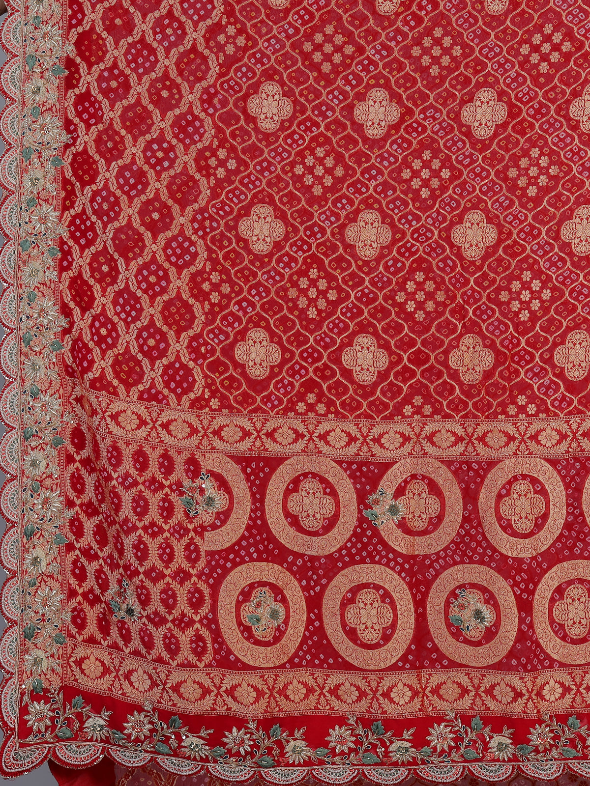 Red bandhani georgette heritage saree