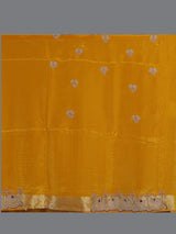 Yellow dola silk scalloped festive saree