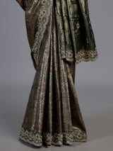 Green art tissue silk peacock embroidered designer saree