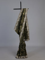 Green dola silk floral embroidered festive saree