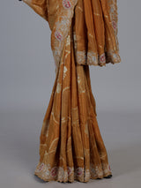 Mustard yellow dola silk floral zari saree
