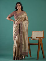 Gold tissue silk zardosi festive ready saree