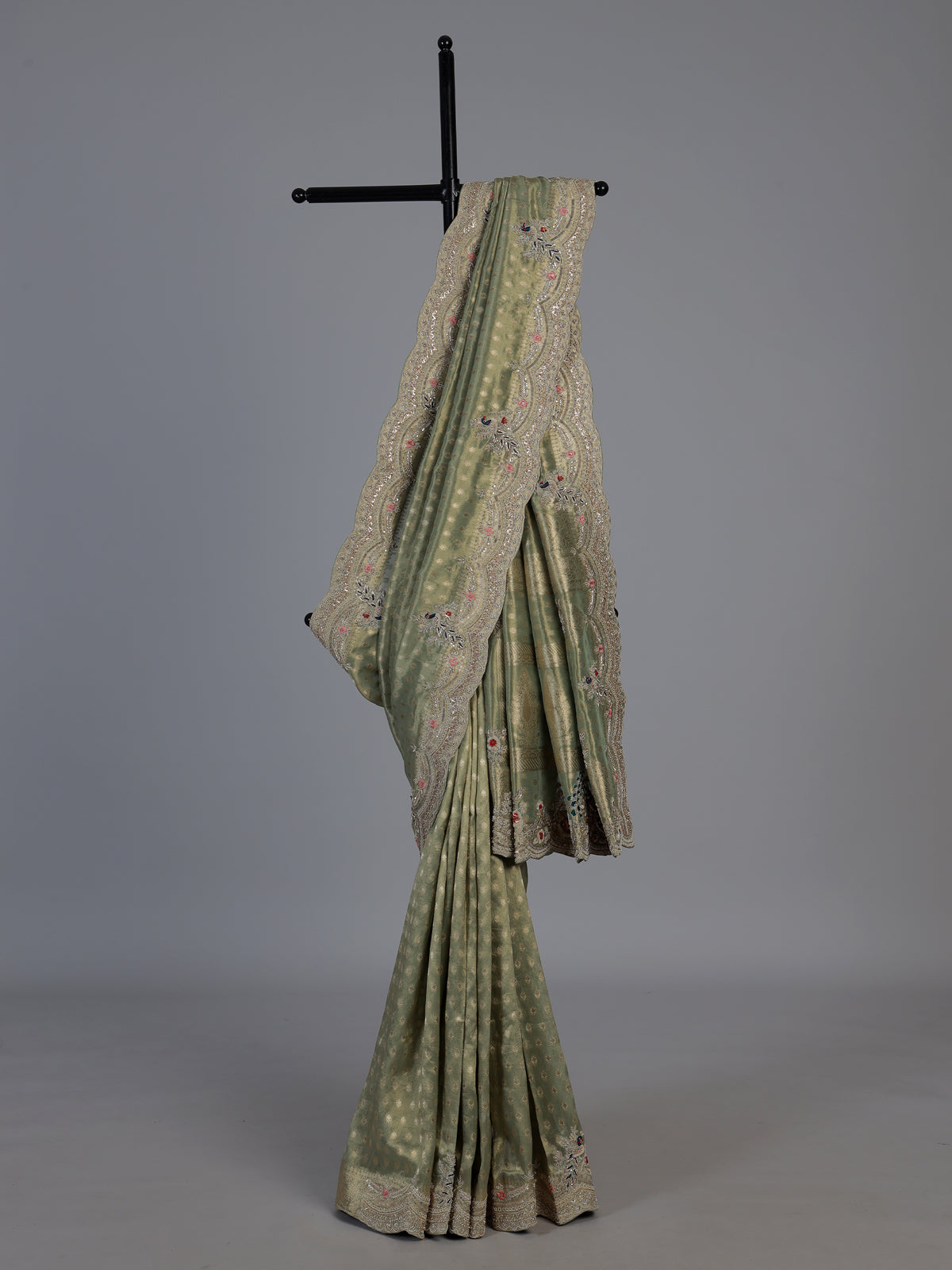 Pista dola silk embroidered festive saree