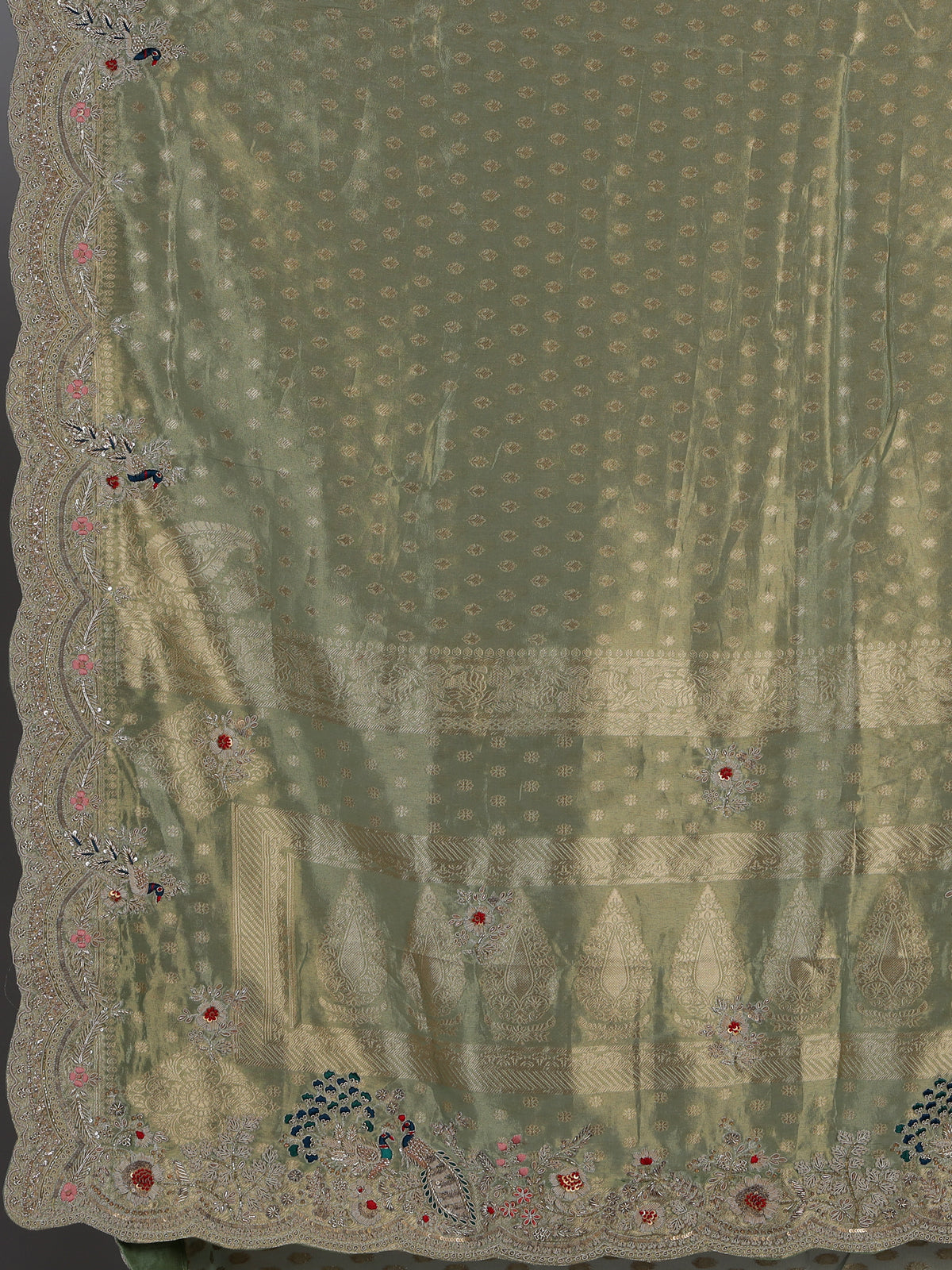 Pista dola silk embroidered festive saree