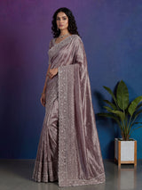 Grey tissue silk embellished festive saree
