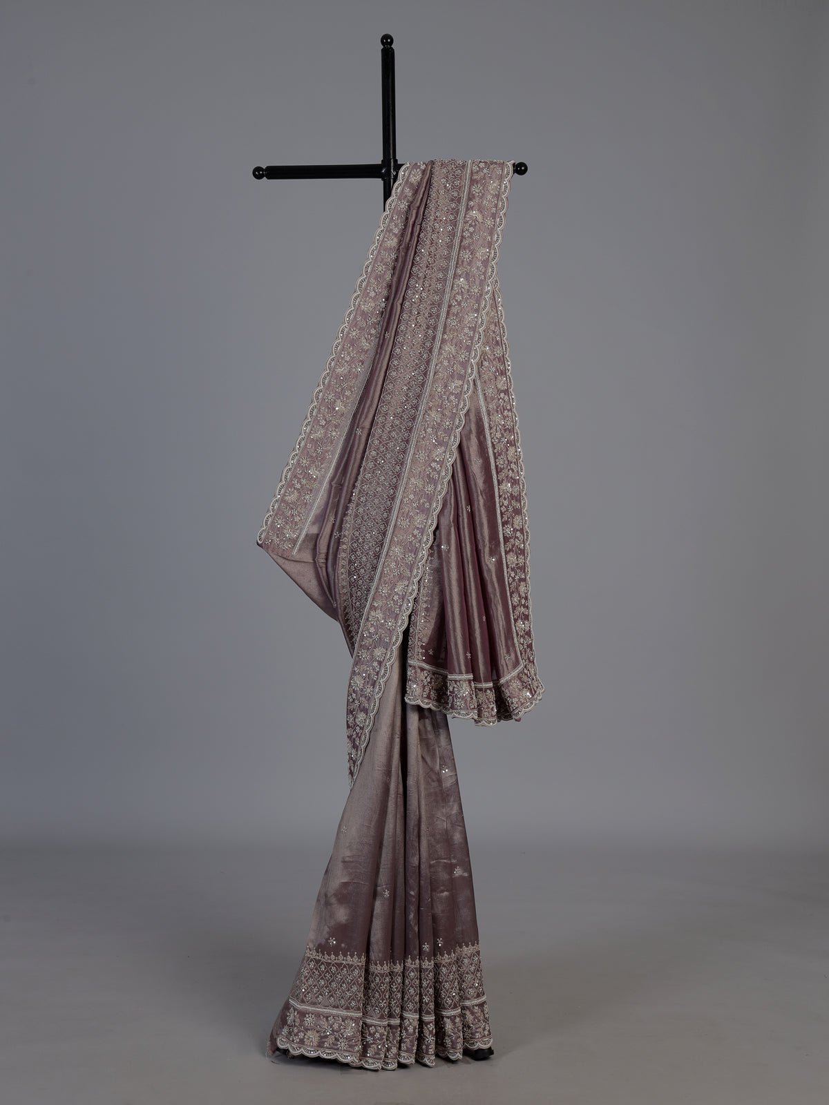 Grey tissue silk embellished festive saree