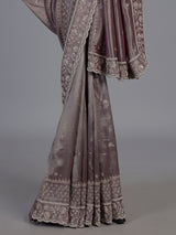 Grey tissue silk embellished festive saree
