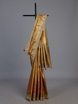 Mustard yellow floral designer tissue silk saree
