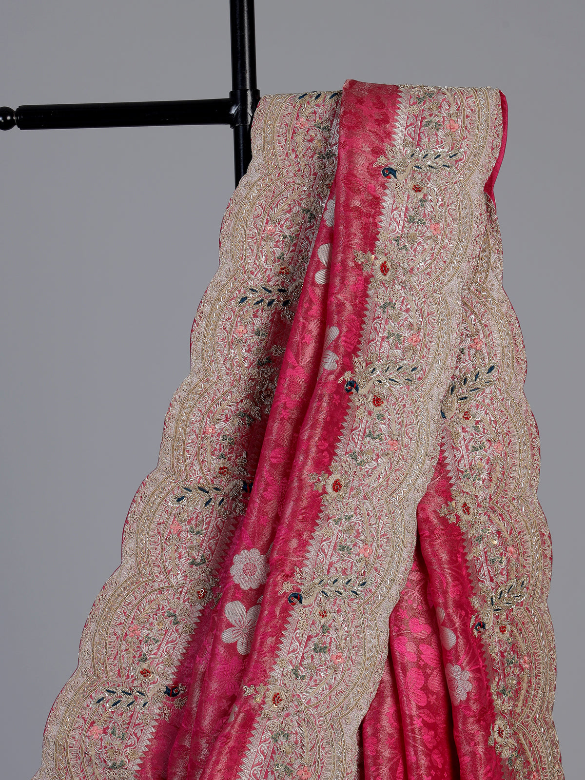 Rani pink tissue silk peacock border saree