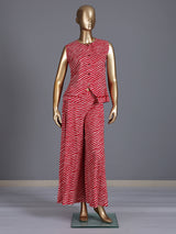 Red printed crepe silk casual sleeveless palazzo co ord set