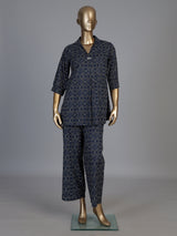 Blue silk Bandhej printed palazzo co ord set with V-neckline