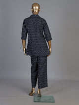 Blue silk Bandhej printed palazzo co ord set with V-neckline