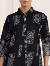 Black silk printed palazzo co ord set with elegant beadwork