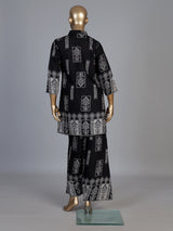Black silk printed palazzo co ord set with elegant beadwork