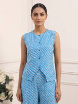 Sky blue crepe silk printed sleeveless palazzo co ord set