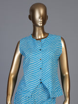 Sky blue crepe silk printed sleeveless palazzo co ord set
