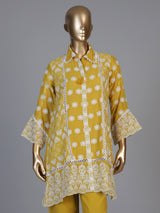 Mustard yellow tissue co ord set with refined Lucknowi work