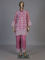 Pink tissue co ord set with delicate Lucknowi work detailing
