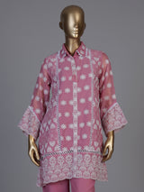 Pink tissue co ord set with delicate Lucknowi work detailing