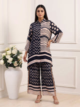 Black crepe silk printed palazzo co ord set with thread work