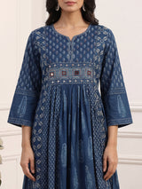Blue cotton mirror work palazzo kurti set with dupatta