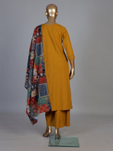 Mustard yellow cotton silk sequined palazzo kurti set with dupatta