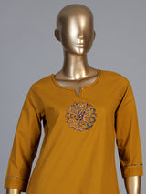 Mustard yellow cotton silk sequined palazzo kurti set with dupatta