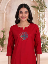 Maroon cotton silk palazzo kurti set with dupatta