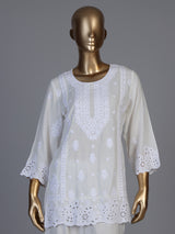 White silk lucknowi work palazzo kurti set for women