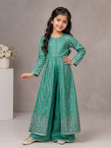 Sea green georgette coat style girls palazzo suit