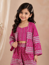 Magenta pink silk jacket style girls sharara suit